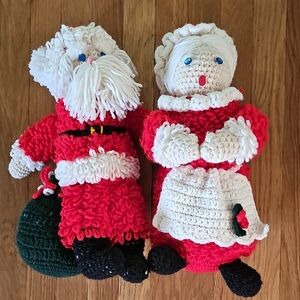 Santa & Mrs. Claus Handmade Knit Crochet Yarn Christmas Dolls 16" Long